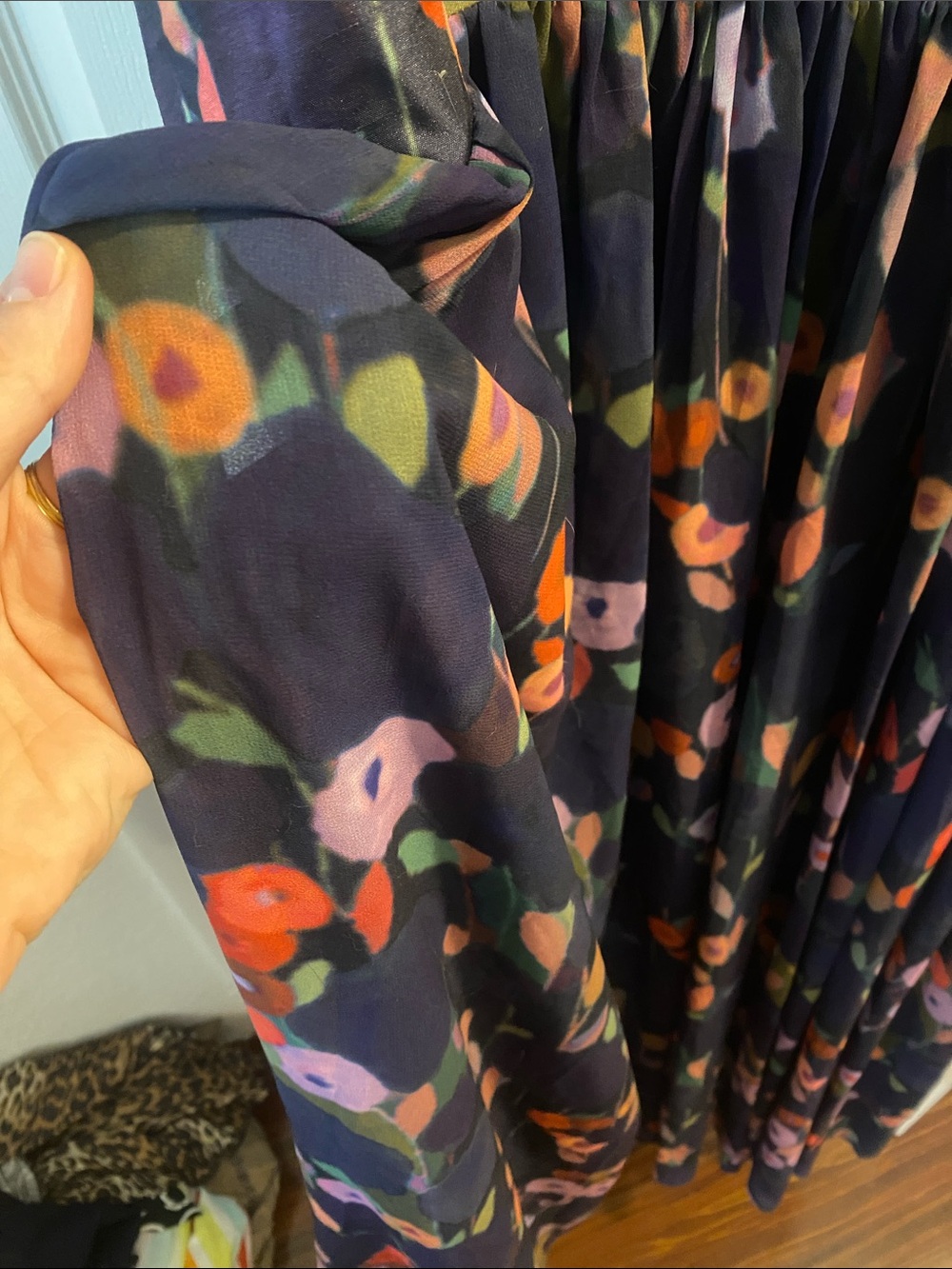 Hutch Navy Floral Spaghetti Strap Gown with Drop Waist and Chiffon Skirt NWT 10 - Picture 3 of 7